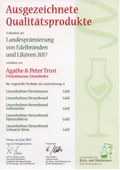 Pämierungsurkunde für Destillate 2015, Brennerei Trost, Linsenhofen