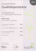 18 Medaillen in der Kategorie Brände und Geiste und die Sonderbewertung Birnenbrand des Jahres 2023 Brennerei Trost, Linsenhofen.