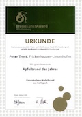 Der Landesverband der Klein- und Obstbrenner Nord-Württemberg e.V. verleiht den BrennKunstAward Württemberg an Peter Trost.